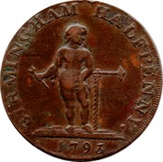 UK Halfpenny (Birmingham) BIRMINGHAM HALFPENNY. 1793 coin obverse UK Halfpenny (Birmingham) BIRMINGHAM HALFPENNY. 1793 coin obverse