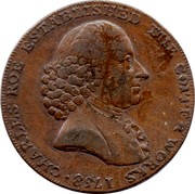 UK Halfpenny Cheshire - Macclesfield & Charles Roe Copper Works 1791  CHARLES ROE ESTABLISHED THE COPPER WORKS 1758 coin obverse UK Halfpenny Cheshire - Macclesfield & Charles Roe Copper Works 1791  CHARLES ROE ESTABLISHED THE COPPER WORKS 1758 coin obverse