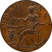UK Halfpenny Hampshire - Peace and Plenty 1793  HALFPENNY. 1793 coin obverse UK Halfpenny Hampshire - Peace and Plenty 1793  HALFPENNY. 1793 coin obverse