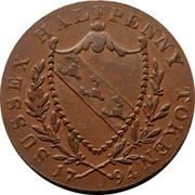 UK Halfpenny Kent - Lamberhurst / T. Foster 1794  SUSSEX HALFPENNY TOKEN. 17 94 coin reverse UK Halfpenny Kent - Lamberhurst / T. Foster 1794  SUSSEX HALFPENNY TOKEN. 17 94 coin reverse