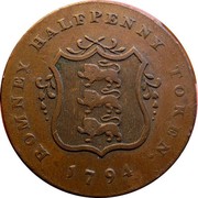 UK Halfpenny (Kent - Romney / John Sawyer) ROMNEY HALFPENNY TOKEN 1794 coin obverse UK Halfpenny (Kent - Romney / John Sawyer) ROMNEY HALFPENNY TOKEN 1794 coin obverse