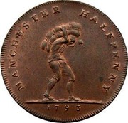 UK Halfpenny (Lancashire - Manchester / I. Fielding) MANCHESTER HALFPENNY 1793 coin obverse UK Halfpenny (Lancashire - Manchester / I. Fielding) MANCHESTER HALFPENNY 1793 coin obverse