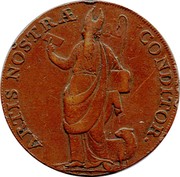UK Halfpenny Leeds / Paley's 1791 on large and small flans ARTIS NOSTRÆ CONDITOR. coin obverse UK Halfpenny Leeds / Paley's 1791 on large and small flans ARTIS NOSTRÆ CONDITOR. coin obverse