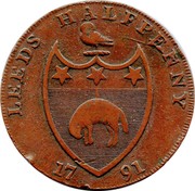 UK Halfpenny Leeds / Paley's 1791 on large and small flans LEEDS HALFPENNY 17 91 coin reverse UK Halfpenny Leeds / Paley's 1791 on large and small flans LEEDS HALFPENNY 17 91 coin reverse