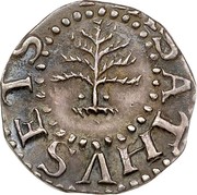 USA III Pence 1652 KM# 12 Pine Tree MASATHVSETS coin obverse USA III Pence 1652 KM# 12 Pine Tree MASATHVSETS coin obverse