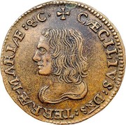 USA Penny (Denarium) Lord Baltimore 1659 KM# 1 CAECILIVS : Dns : TERRAE - MARIAE : &C ∙ coin obverse USA Penny (Denarium) Lord Baltimore 1659 KM# 1 CAECILIVS : Dns : TERRAE - MARIAE : &C ∙ coin obverse