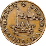 USA Penny (Denarium) Lord Baltimore 1659 KM# 1 DENARIVM : TERRAE - MARIAE coin reverse USA Penny (Denarium) Lord Baltimore 1659 KM# 1 DENARIVM : TERRAE - MARIAE coin reverse