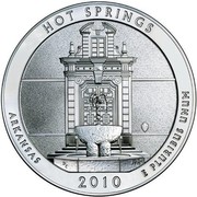 USA Quarter Dollar Hot Springs National Park 2010 P Vapor Blast finish KM# 489 HOT SPRINGS ARKANSAS 2010 E PLURIBUS UNUM coin reverse USA Quarter Dollar Hot Springs National Park 2010 P Vapor Blast finish KM# 489 HOT SPRINGS ARKANSAS 2010 E PLURIBUS UNUM coin reverse