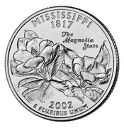 USA Quarter Dollar Mississippi 2002 D KM# 335 MISSISSIPPI 1817 E PLURIBUS UNUM THE MAGNOLIA STATE coin reverse