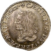 USA Shilling Lord Baltimore 1659 KM# 6 CAECILIVS : DNS : TERRAE - MARIAE : &CT ∙ coin obverse USA Shilling Lord Baltimore 1659 KM# 6 CAECILIVS : DNS : TERRAE - MARIAE : &CT ∙ coin obverse