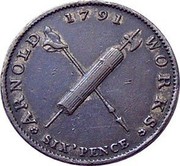 UK Sixpence Nottinghamshire - Arnold Works 1791  ARNOLD WORKS 1791 SIXPENCE coin reverse