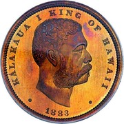 USA 1/2 D 1883 Proof KM# 6a Hawaii KALAKAUA I KING OF HAWAII coin obverse USA 1/2 D 1883 Proof KM# 6a Hawaii KALAKAUA I KING OF HAWAII coin obverse