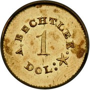 USA 1 Dol California Gold A. Bechtler (1842-52) KM# 83.2 A. BECHTLER . 1 DOL : * coin obverse USA 1 Dol California Gold A. Bechtler (1842-52) KM# 83.2 A. BECHTLER . 1 DOL : * coin obverse