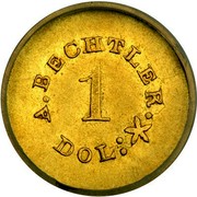 USA 1 Dol California Gold A. Bechtler (1842-52) KM# 83.1 A. BECHTLER. 1 DOL : coin obverse USA 1 Dol California Gold A. Bechtler (1842-52) KM# 83.1 A. BECHTLER. 1 DOL : coin obverse