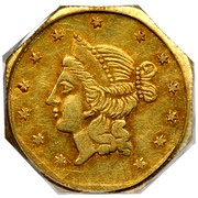 USA 1 Dollar California Liberty (Octagonal) 1855 KM# 13.3 - coin obverse USA 1 Dollar California Liberty (Octagonal) 1855 KM# 13.3 - coin obverse