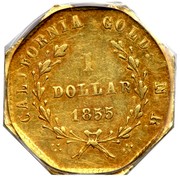 USA 1 Dollar California Liberty (Octagonal) 1855 KM# 13.3 CALIFORNIA GOLD N R 1 DOLLAR *YEAR* coin reverse USA 1 Dollar California Liberty (Octagonal) 1855 KM# 13.3 CALIFORNIA GOLD N R 1 DOLLAR *YEAR* coin reverse