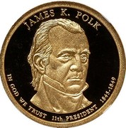 USA $1 James K. Polk 2009 D Satin Finish KM# 452 JAMES K. POLK IN GOD WE TRUST 11TH PRESIDENT 1845-1849 coin obverse USA $1 James K. Polk 2009 D Satin Finish KM# 452 JAMES K. POLK IN GOD WE TRUST 11TH PRESIDENT 1845-1849 coin obverse