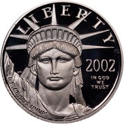 USA $10 American Eagle 2002 W Proof KM# 339 LIBERTY 2002 IN GOD WE TRUST E PLURIBUS UNUM coin obverse USA $10 American Eagle 2002 W Proof KM# 339 LIBERTY 2002 IN GOD WE TRUST E PLURIBUS UNUM coin obverse