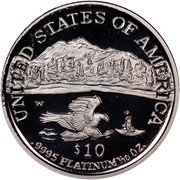 USA $10 American Eagle 2002 W Proof KM# 339 UNITED STATES OF AMERICA .9995 PLATINUM 1/10 OZ. $10 coin reverse USA $10 American Eagle 2002 W Proof KM# 339 UNITED STATES OF AMERICA .9995 PLATINUM 1/10 OZ. $10 coin reverse