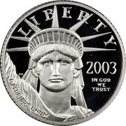 USA $10 American Eagle 2003 W Proof KM# 351 LIBERTY 2003 IN GOD WE TRUST E PLURIBUS UNUM coin obverse USA $10 American Eagle 2003 W Proof KM# 351 LIBERTY 2003 IN GOD WE TRUST E PLURIBUS UNUM coin obverse