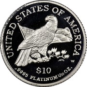 USA $10 American Eagle 2003 W Proof KM# 351 UNITED STATES OF AMERICA .9995 PLATINUM 1/10 OZ. $10 coin reverse USA $10 American Eagle 2003 W Proof KM# 351 UNITED STATES OF AMERICA .9995 PLATINUM 1/10 OZ. $10 coin reverse