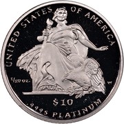 USA $10 American Eagle 2004 W Proof KM# 364 UNITED STATES OF AMERICA 1/10 OZ. .9995 PLATINUM $10 coin reverse USA $10 American Eagle 2004 W Proof KM# 364 UNITED STATES OF AMERICA 1/10 OZ. .9995 PLATINUM $10 coin reverse