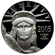 USA $10 American Eagle 2005 W Proof KM# 377 LIBERTY 2005 IN GOD WE TRUST E PLURIBUS UNUM coin obverse USA $10 American Eagle 2005 W Proof KM# 377 LIBERTY 2005 IN GOD WE TRUST E PLURIBUS UNUM coin obverse