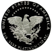 USA $10 American Eagle 2005 W Proof KM# 377 UNITED STATES OF AMERICA $10 .9995 PLATINUM 1/10 OZ. coin reverse USA $10 American Eagle 2005 W Proof KM# 377 UNITED STATES OF AMERICA $10 .9995 PLATINUM 1/10 OZ. coin reverse