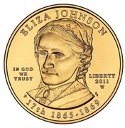 USA $10 Eliza Johnson 2011 W KM# 509 ELIZA JOHNSON LIBERTY 2001 W 17th 1865 - 1869 IN GOD WE TRUST coin obverse USA $10 Eliza Johnson 2011 W KM# 509 ELIZA JOHNSON LIBERTY 2001 W 17th 1865 - 1869 IN GOD WE TRUST coin obverse