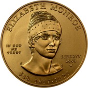 USA $10 Elizabeth Monroe 2008 W KM# 430 ELISABETH MONROE LIBERTY 2008 W 5th 1817 - 1825 IN GOD WE TRUST coin obverse USA $10 Elizabeth Monroe 2008 W KM# 430 ELISABETH MONROE LIBERTY 2008 W 5th 1817 - 1825 IN GOD WE TRUST coin obverse