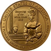 USA $10 Elizabeth Monroe 2008 W KM# 430 ∙ UNITED STATES OF AMERICA ∙ E PLURIBUS UNUM ∙ $10 ∙ 1/2 OZ. .9999 FINE GOLD REOPENING OF THE WHITE HOUSE 1818 coin reverse USA $10 Elizabeth Monroe 2008 W KM# 430 ∙ UNITED STATES OF AMERICA ∙ E PLURIBUS UNUM ∙ $10 ∙ 1/2 OZ. .9999 FINE GOLD REOPENING OF THE WHITE HOUSE 1818 coin reverse