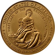 USA $10 Martha Washington 2007 W KM# 407 ∙ UNITED STATES OF AMERICA ∙ E PLURIBUS UNUM ∙ $10 ∙ 1/2 OZ. .9999 FINE GOLD FIRST LADY OF THE CONTINENTAL ARMY coin reverse