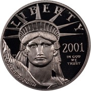 USA $25 American Eagle 2001 W Proof KM# 328 LIBERTY 2001 IN GOD WE TRUST E PLURIBUS UNUM coin obverse USA $25 American Eagle 2001 W Proof KM# 328 LIBERTY 2001 IN GOD WE TRUST E PLURIBUS UNUM coin obverse