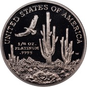 USA $25 American Eagle 2001 W Proof KM# 328 UNITED STATES OF AMERICA W 1/4 OZ. .9995 PLATINUM $25 coin reverse USA $25 American Eagle 2001 W Proof KM# 328 UNITED STATES OF AMERICA W 1/4 OZ. .9995 PLATINUM $25 coin reverse