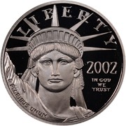USA $25 American Eagle 2002 W Proof KM# 340 LIBERTY 2002 IN GOD WE TRUST E PLURIBUS UNUM coin obverse USA $25 American Eagle 2002 W Proof KM# 340 LIBERTY 2002 IN GOD WE TRUST E PLURIBUS UNUM coin obverse