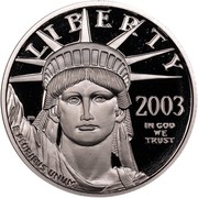 USA $25 American Eagle 2003 W Proof KM# 352 LIBERTY 2003 IN GOD WE TRUST E PLURIBUS UNUM coin obverse USA $25 American Eagle 2003 W Proof KM# 352 LIBERTY 2003 IN GOD WE TRUST E PLURIBUS UNUM coin obverse