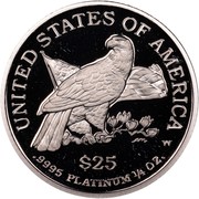 USA $25 American Eagle 2003 W Proof KM# 352 UNITED STATES OF AMERICA .9995 PLATINUM 1/4 OZ. W $25 coin reverse USA $25 American Eagle 2003 W Proof KM# 352 UNITED STATES OF AMERICA .9995 PLATINUM 1/4 OZ. W $25 coin reverse
