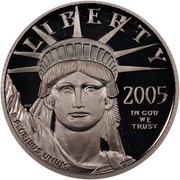 USA $25 American Eagle 2005 W Proof KM# 378 LIBERTY 2005 IN GOD WE TRUST E PLURIBUS UNUM coin obverse USA $25 American Eagle 2005 W Proof KM# 378 LIBERTY 2005 IN GOD WE TRUST E PLURIBUS UNUM coin obverse