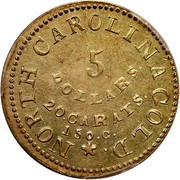 USA 5 Dollars. C. Bechtler (1831-42) KM# 99.1 C. BECHTLER ASSAYER. RUTHERFORD COUNTY. coin obverse USA 5 Dollars. C. Bechtler (1831-42) KM# 99.1 C. BECHTLER ASSAYER. RUTHERFORD COUNTY. coin obverse