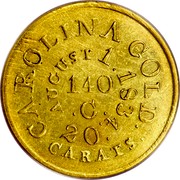 USA 5 Dollars 1834 KM# 96.1 Christopher Bechtler (North Carolina) CAROLINA GOLD. 20 CARATS AUGUST 1.1834 140. G. coin reverse USA 5 Dollars 1834 KM# 96.1 Christopher Bechtler (North Carolina) CAROLINA GOLD. 20 CARATS AUGUST 1.1834 140. G. coin reverse