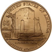 USA $5 Jamestown 400th Anniversary 2007 W KM# 406 UNITED STATES OF AMERICA $5 JAMESTOWN MEMORIAL CHURCH E PLURIBUS UNUM coin reverse USA $5 Jamestown 400th Anniversary 2007 W KM# 406 UNITED STATES OF AMERICA $5 JAMESTOWN MEMORIAL CHURCH E PLURIBUS UNUM coin reverse
