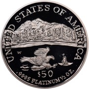 USA $50 American Eagle 2002 W Proof KM# 341 UNITED STATES OF AMERICA .9995 PLATINUM 1/2 OZ. $50 W coin reverse USA $50 American Eagle 2002 W Proof KM# 341 UNITED STATES OF AMERICA .9995 PLATINUM 1/2 OZ. $50 W coin reverse