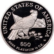 USA $50 American Eagle 2003 W Proof KM# 353 UNITED STATES OF AMERICA .9995 PLATINUM 1/2 OZ. $50 W coin reverse USA $50 American Eagle 2003 W Proof KM# 353 UNITED STATES OF AMERICA .9995 PLATINUM 1/2 OZ. $50 W coin reverse