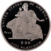 USA $50 American Eagle 2004 W Proof KM# 366 UNITED STATES OF AMERICA 1/2 OZ. .9995 PLATINUM $50 W coin reverse USA $50 American Eagle 2004 W Proof KM# 366 UNITED STATES OF AMERICA 1/2 OZ. .9995 PLATINUM $50 W coin reverse