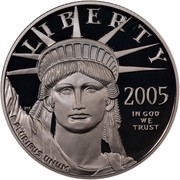 USA $50 American Eagle 2005 W Proof KM# 379 LIBERTY 2005 IN GOD WE TRUST E PLURIBUS UNUM coin obverse USA $50 American Eagle 2005 W Proof KM# 379 LIBERTY 2005 IN GOD WE TRUST E PLURIBUS UNUM coin obverse