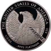 USA $50 American Eagle 2007 W Reverse Proof KM# 416 THE UNITED STATES OF AMERICA 1/2 OZ. .9995 PLATINUM $50 coin reverse USA $50 American Eagle 2007 W Reverse Proof KM# 416 THE UNITED STATES OF AMERICA 1/2 OZ. .9995 PLATINUM $50 coin reverse