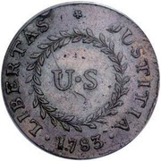 USA Cent Pointed Rays 1783 KM# EA6.1 LIBERTAS JUSTITIA U S coin reverse USA Cent Pointed Rays 1783 KM# EA6.1 LIBERTAS JUSTITIA U S coin reverse