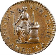 USA Confederatio 1785 KM# EA23 Confederatio INIMICA TYRANNIS ∙ AMERICANA ∙ coin obverse USA Confederatio 1785 KM# EA23 Confederatio INIMICA TYRANNIS ∙ AMERICANA ∙ coin obverse