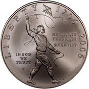USA Dollar Benjamin Franklin 300th birth Anniversary 2006 P KM# 387 LIBERTY IN GOD WE TRUST BENJAMIN FRANKLIN SCIENTIST 1706-2006 P NEN coin obverse USA Dollar Benjamin Franklin 300th birth Anniversary 2006 P KM# 387 LIBERTY IN GOD WE TRUST BENJAMIN FRANKLIN SCIENTIST 1706-2006 P NEN coin obverse