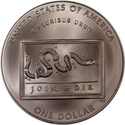 USA Dollar Benjamin Franklin 300th birth Anniversary 2006 P KM# 387 UNITED STATES OF AMERICA E PLURIBUS UNUM S.C N.C. V. M. P. N.J. N.Y. N.E. JOIN, OR DIE. CLV ONE DOLLAR coin reverse USA Dollar Benjamin Franklin 300th birth Anniversary 2006 P KM# 387 UNITED STATES OF AMERICA E PLURIBUS UNUM S.C N.C. V. M. P. N.J. N.Y. N.E. JOIN, OR DIE. CLV ONE DOLLAR coin reverse
